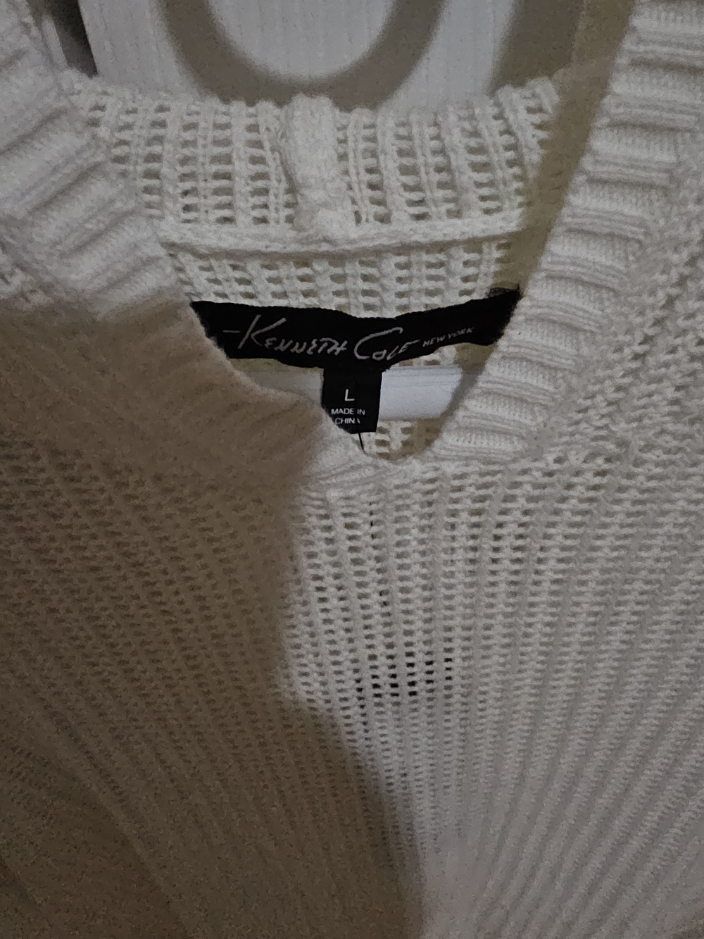 Kenneth Cole Cream V-Neck Hooded Knit Sweater - Picture 3 of 4